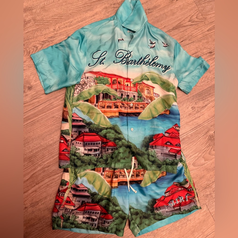 AMIRI Eden Rock Silk Bowling Shirt & Shorts Set
